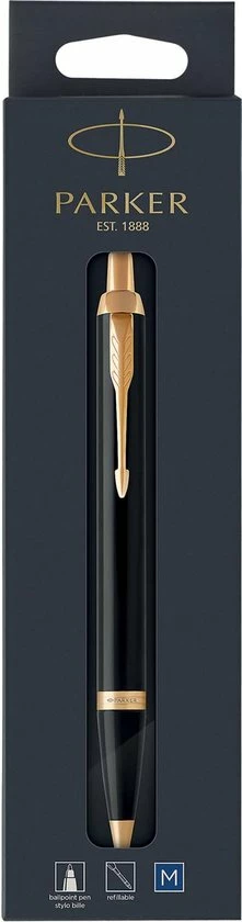 Parker IM Balpen | Zwarte Lak Met Gouden Afwerking | Medium Punt Blauwe Inkt 1 Parker IM Balpen | Zwarte Lak Met Gouden Afwerking | Medium Punt Blauwe Inkt
