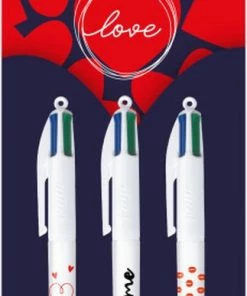 BIC 4 Kleuren Balpen - Medium Punt (1 Mm) - Valentijn - Moederdag - Vaderdag - Valentijnscadeau - Liefde - Vriendschap - 3 Stuks