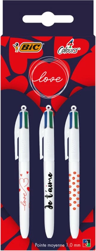 BIC 4 Kleuren Balpen - Medium Punt (1 Mm) - Valentijn - Moederdag - Vaderdag - Valentijnscadeau - Liefde - Vriendschap - 3 Stuks 1 BIC 4 Kleuren Balpen - Medium Punt (1 Mm) - Valentijn - Moederdag - Vaderdag - Valentijnscadeau - Liefde - Vriendschap - 3 Stuks