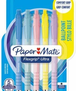Papermate Paper Mate Flexgrip Ultra-balpennen Met Pastelkleuren | Medium Punt (1,0 Mm) | Blauwe Inkt | 5 Stuks