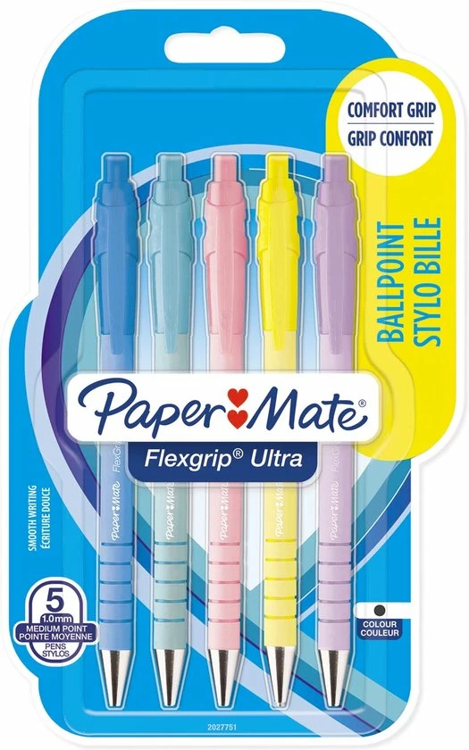Papermate Paper Mate Flexgrip Ultra-balpennen Met Pastelkleuren | Medium Punt (1,0 Mm) | Blauwe Inkt | 5 Stuks 1 Papermate Paper Mate Flexgrip Ultra-balpennen Met Pastelkleuren | Medium Punt (1,0 Mm) | Blauwe Inkt | 5 Stuks