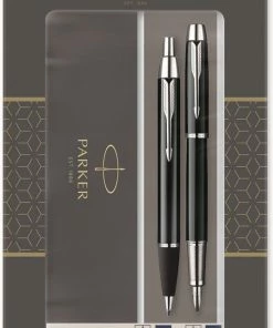 Parker IM Duo Geschenkset Met Balpen En Vulpen | Glanzend Zwart Met Chromen Afwerking | Inktnavulling En Inktpatroon Met Blauwe Inkt | Geschenkverpakking