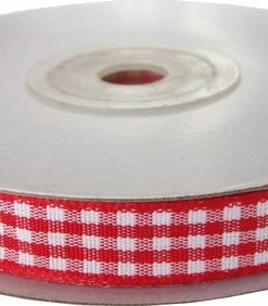 Merkloos Geruit Lint 10mm (1cm) | Lint Met Ruitjes | Gingham Plaid | Rood | Cadeaulint | Kerstlint Kerst | Decoratielint | Rol: 22 Meter