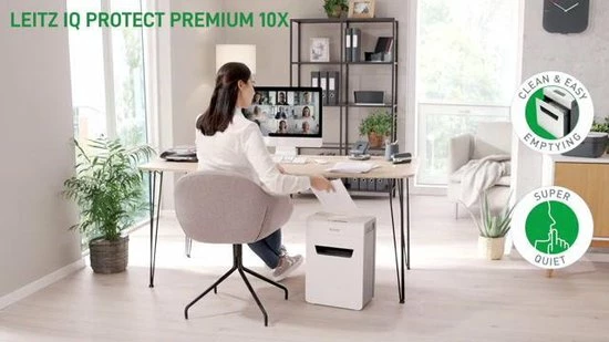 Leitz IQ Premium Protect 10X Ultrastille Papierversnipperaar P-4 Snippers Voor Thuis/Thuiswerkplek - Invoer Tot 10 Vellen - Wit 2 Leitz IQ Premium Protect 10X Ultrastille Papierversnipperaar P-4 Snippers Voor Thuis/Thuiswerkplek - Invoer Tot 10 Vellen - Wit - Afbeelding 2