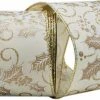 Merkloos Kerst Lint Met IJzerdraad | Stoffen Lint | Twill Satijn Look | Luxe Weefband 38mm (3,8cm) | Hulstbessen Ivoor Wit Goud Glitter | Decoratielint | Kerstlint | Cadeaulint | Lengte: 3 Meter