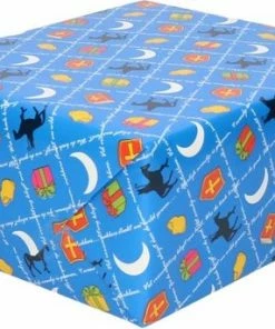 Bellatio Decorations XL Sinterklaas Kadopapier Print Blauw 2,5 X 0,7 Meter Op Rol 70 Gram - Luxe Papier Kwaliteit Cadeaupapier/inpakpapier - Sint En Piet -Parker Shop 550x343 1