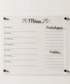 WireDesign Menuplanner 40x35 Cm - Acryl - Nederlands - Inclusief Stift En Montagemateriaal. Uitwisbaar En Herschrijfbaar - Transparant - Memobord / Planbord / Whiteboard -Parker Shop 550x366 5