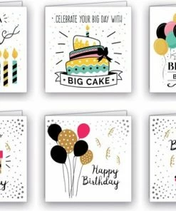 Olijhoek.nl Verjaardagskaarten - Set Van 12 X Gevouwen Verjaardagskaart - 14 Cm X 14 Cm - Inclusief Envelop