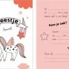 Little Rabbit Uitnodiging Kinderfeestje Unicorn - Eenhoorn - 8 Stuks - Meisje - Roze