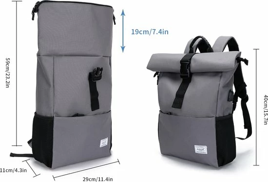 Caliyo Massi Miliano Roll-top Rugzak Unisex 15.6"inch Grijs - (3015-25) - 5 Caliyo Massi Miliano Roll-top Rugzak Unisex 15.6"inch Grijs - (3015-25) - - Afbeelding 5