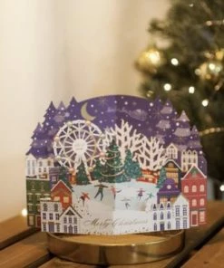 Wenskaarten24.nl 3D Pop Up Kerstkaart Schaatsen Bij De Kerstboom En Reuzenrad
