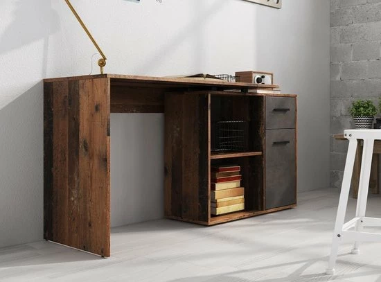 Meubella - Bureau Anderson - Eiken - Grijs 7 Meubella - Bureau Anderson - Eiken - Grijs - Afbeelding 7