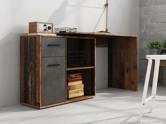 Meubella - Bureau Anderson - Eiken - Grijs 8 Meubella - Bureau Anderson - Eiken - Grijs - Afbeelding 8