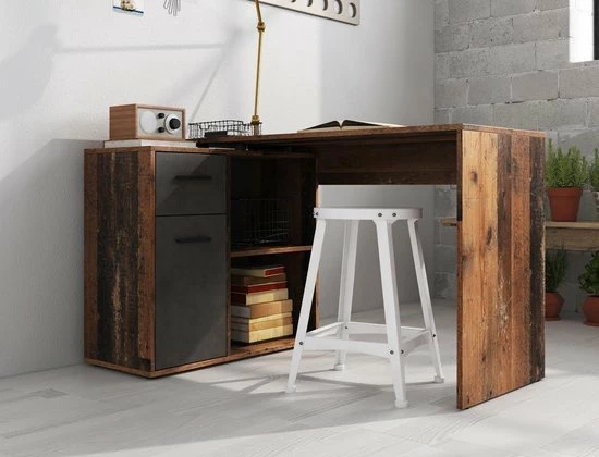 Meubella - Bureau Anderson - Eiken - Grijs 6 Meubella - Bureau Anderson - Eiken - Grijs - Afbeelding 6