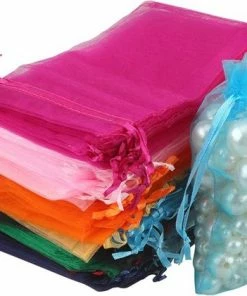 Merkloos Luxe Mini Organza Stof Zakjes - Kadozakjes / Kadotasjes - Cadeauverpakking Tasjes - Feestzakjes - Sieraden / Cadeau Kado Gift Bag Kado - Uitdeelzakjes Set Van 50 Stuks - Inpakzakjes Snoepzakjes - 7x9 Centimeter - Met Trekkoord - Multicolor -Parker Shop 550x421 4