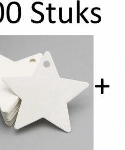 FISKA - 100x Cadeaulabels Kraftpapier/karton Ster Wit- 6cm X 6 Cm - Label Ster - Cadeau Tags/Etiketten - Cadeaulabels Kerstmis - Cadeau Versieringen/decoratie - Labels Karton