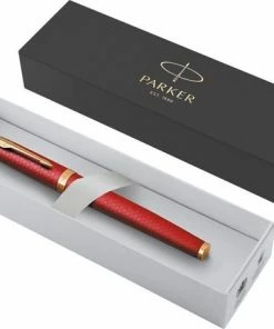 Parker IM Premium Vulpen | Red Met Gouden Detail | Medium Penpunt Met Blauwe Inkt Navulling | Geschenkdoos