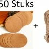 FISKA - 50x Cadeaulabels Rond Bruin - Kraftpapier / Karton - Rond - 5cm X 5 Cm - Tags - Cadeauversiering - Label Rond - Label Karton