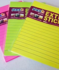 3 Stick'n Schrijfblokken, 152x101mm Gelinieerd, Extra Sticky, Neon Geel/magenta/groen, 3x90 Memoblaadjes -Parker Shop 550x468