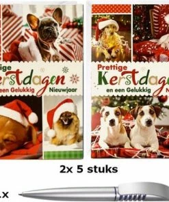 Merkloos Pakje 10 Luxe Kerstkaarten Met Enveloppen - Set Van 2x5 Stuks - Inclusief 1 Luxe Blauwschrijvende Pen - Gratis Verzonden