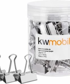 Kwmobile Papierklemmen - Set Van 50 Fold Back Clips - 19 Mm - Foldback Klemmen - Paperclips - Knijpers Voor Papieren - Zilver