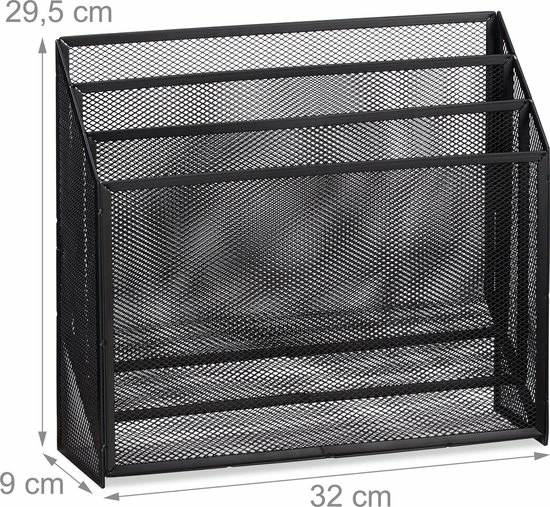 Relaxdays Brievenbak Metaal - Postvak 3 Vakken - Tijdschriftenhouder - Gaas - Briefhouder - Zwart 5 Relaxdays Brievenbak Metaal - Postvak 3 Vakken - Tijdschriftenhouder - Gaas - Briefhouder - Zwart - Afbeelding 5