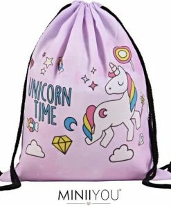 MINIIYOU Unicorn Gymtasje - Sport Tasje Paars - 33x39 Cm | Gymtasje Met Rijgkoord | Gymzakje Verstelbaar In Maat | Leeftijd: 4 T/m 12 Jaar