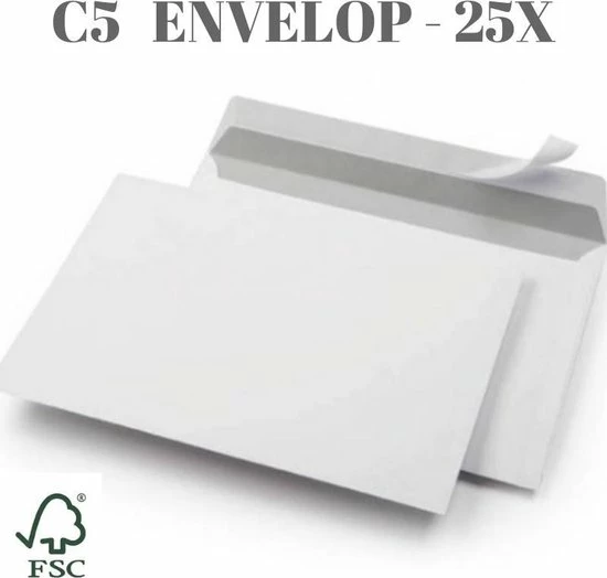 Merkloos Envelop Wit Zelfklevend - C5 - 162 X 229 Mm - 25 Stuks 1 Merkloos Envelop Wit Zelfklevend - C5 - 162 X 229 Mm - 25 Stuks