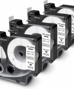 TELANO® 4 Stuks Plastic Labels D1 40913 Voor Dymo LabelManager - Zwart Op Wit - 9 Mm X 7 M - S0720680 Label Tape