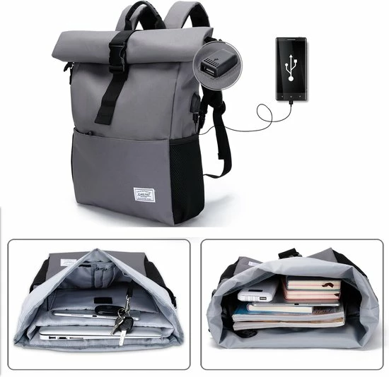 Caliyo Massi Miliano Roll-top Rugzak Unisex 15.6"inch Grijs - (3015-25) - 2 Caliyo Massi Miliano Roll-top Rugzak Unisex 15.6"inch Grijs - (3015-25) - - Afbeelding 2