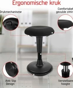 Dynaseat Ergonomische Wiebelkruk – Hoogte 45-65 Cm Voor Normale Bureau's– Bureaukruk – Kruk – Balanskruk – In Hoogte Verstelbaar – ∅33cm – Zwart -Parker Shop 550x536 5