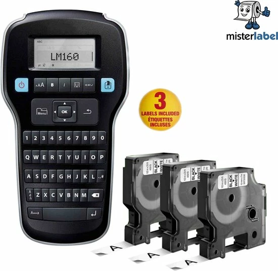 Dymo LabelManager 160 - Qwerty Toetsenbord - Inclusief 3x D1 45013 Compatible LetterTapes - Starterpack 1 Dymo LabelManager 160 - Qwerty Toetsenbord - Inclusief 3x D1 45013 Compatible LetterTapes - Starterpack