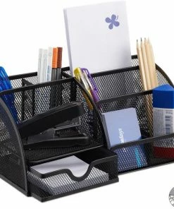 Relaxdays Pennenbak 6 Vakken - Bureau Organizer - Gaas - Metaal - Bureaustandaard - Mesh - Zwart -Parker Shop 550x542 1