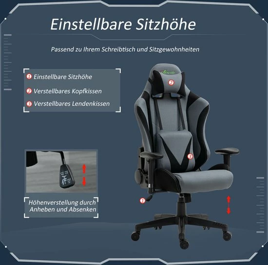 Vinscetto Vinsetto Ergonomische Gamestoel Draaistoel Verstelbare Rugleuning Elastaanstof Zwart 921-500 11 Vinscetto Vinsetto Ergonomische Gamestoel Draaistoel Verstelbare Rugleuning Elastaanstof Zwart 921-500 - Afbeelding 11