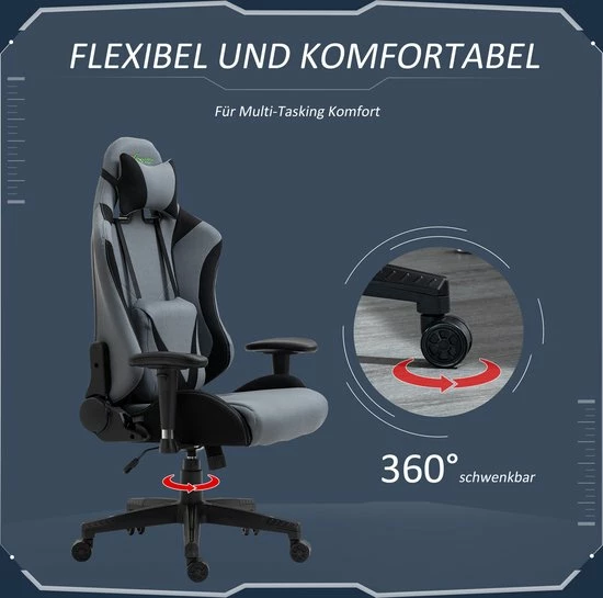 Vinscetto Vinsetto Ergonomische Gamestoel Draaistoel Verstelbare Rugleuning Elastaanstof Zwart 921-500 8 Vinscetto Vinsetto Ergonomische Gamestoel Draaistoel Verstelbare Rugleuning Elastaanstof Zwart 921-500 - Afbeelding 8