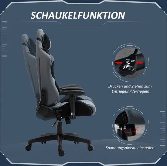 Vinscetto Vinsetto Ergonomische Gamestoel Draaistoel Verstelbare Rugleuning Elastaanstof Zwart 921-500 6 Vinscetto Vinsetto Ergonomische Gamestoel Draaistoel Verstelbare Rugleuning Elastaanstof Zwart 921-500 - Afbeelding 6