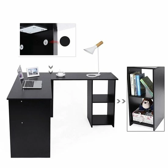 MAZAZU MIRA Home Hoekbureau - Zwart - Laptoptafel - Computerbureau - Bureautafel - Kantoor - 140x120x75 2 MAZAZU MIRA Home Hoekbureau - Zwart - Laptoptafel - Computerbureau - Bureautafel - Kantoor - 140x120x75 - Afbeelding 2