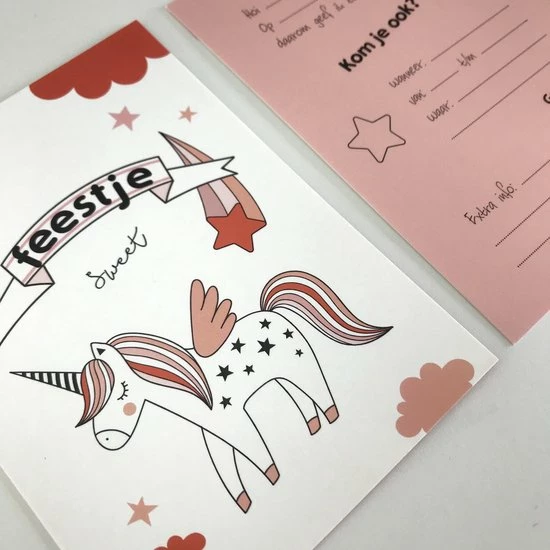 Little Rabbit Uitnodiging Kinderfeestje Unicorn - Eenhoorn - 8 Stuks - Meisje - Roze 2 Little Rabbit Uitnodiging Kinderfeestje Unicorn - Eenhoorn - 8 Stuks - Meisje - Roze - Afbeelding 2