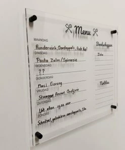 WireDesign Menuplanner 40x35 Cm - Acryl - Nederlands - Inclusief Stift En Montagemateriaal. Uitwisbaar En Herschrijfbaar - Transparant - Memobord / Planbord / Whiteboard