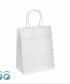 Kadoonline Etiketten 50 Witte Papieren Draagtassen Medium M (24 X 12 X 31 Cm)