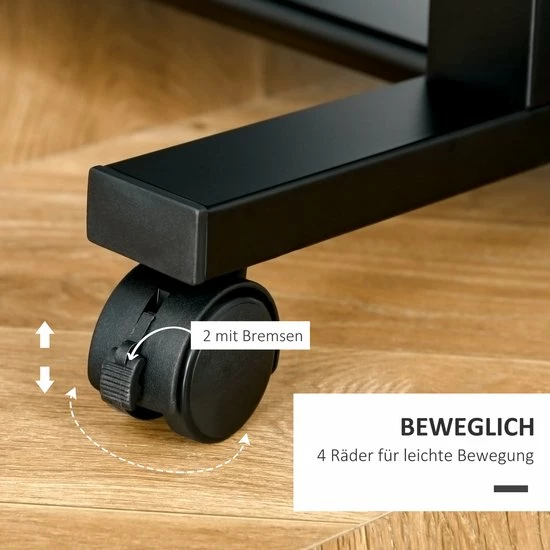 HOMCOM Op Wielen Bureau Computertafel Bureau Werktafel Met Glazen Aflegvlak Zwart 920-015 4 HOMCOM Op Wielen Bureau Computertafel Bureau Werktafel Met Glazen Aflegvlak Zwart 920-015 - Afbeelding 4