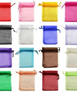 Merkloos Luxe Mini Organza Stof Zakjes - Kadozakjes / Kadotasjes - Cadeauverpakking Tasjes - Feestzakjes - Sieraden / Cadeau Kado Gift Bag Kado - Uitdeelzakjes Set Van 50 Stuks - Inpakzakjes Snoepzakjes - 7x9 Centimeter - Met Trekkoord - Multicolor