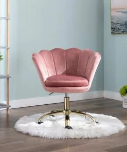 WAHSON OFFICE CHAIRS Wahson Bureaustoel Van Fluweel, Draaistoel Met Wielen, Computerstoel, In Hoogte Verstelbaar, Bureaustoel Voor Slaapkamer/wastafel, Roze