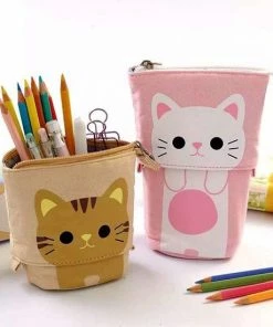 LIXIN Staande Etui - Roze Kat - Pennenzak Voor Jongens En Meisjes - Canvas - Linnen - School Etui - Staande Etui Voor Kinderen En Volwassenen - School - Terug Naar School - Back To School - Leuke Telescopishe Pennenhouder - Leuk Etui - Gift - Cadeau -Parker Shop 550x550 756