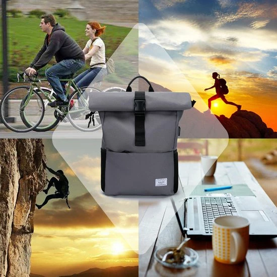 Caliyo Massi Miliano Roll-top Rugzak Unisex 15.6"inch Grijs - (3015-25) - 6 Caliyo Massi Miliano Roll-top Rugzak Unisex 15.6"inch Grijs - (3015-25) - - Afbeelding 6