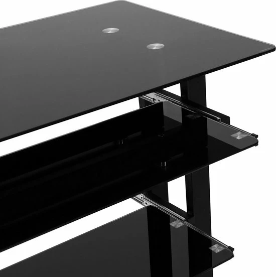 HOMCOM Op Wielen Bureau Computertafel Bureau Werktafel Met Glazen Aflegvlak Zwart 920-015 6 HOMCOM Op Wielen Bureau Computertafel Bureau Werktafel Met Glazen Aflegvlak Zwart 920-015 - Afbeelding 6