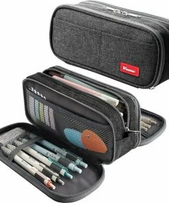 Etui Grote Potlood Case Grote Capaciteit Potlood Tas Draagbare Kantoor Kantoorartikelen Make-up Tas Schoolbenodigdheden Geschikt Voor Midden Middelbare School College Studenten Meisjes Jongens Tiener Opslag Organizer Geschenken (Zwart)