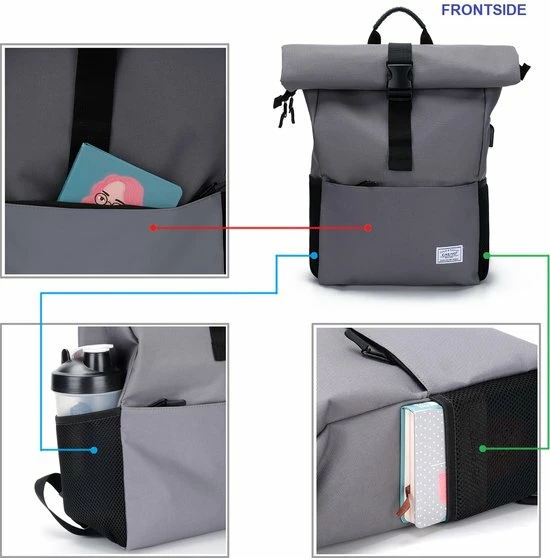 Caliyo Massi Miliano Roll-top Rugzak Unisex 15.6"inch Grijs - (3015-25) - 3 Caliyo Massi Miliano Roll-top Rugzak Unisex 15.6"inch Grijs - (3015-25) - - Afbeelding 3