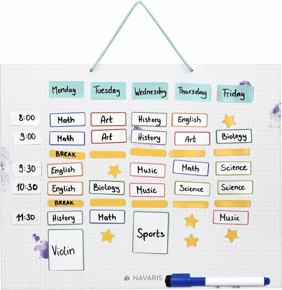 Navaris Magnetische Weekplanner - 40 X 32 Cm - Inclusief 115 Stickers En Stift - Uitwisbare Familieplanner - Magneetbord - Wit 1 Navaris Magnetische Weekplanner - 40 X 32 Cm - Inclusief 115 Stickers En Stift - Uitwisbare Familieplanner - Magneetbord - Wit