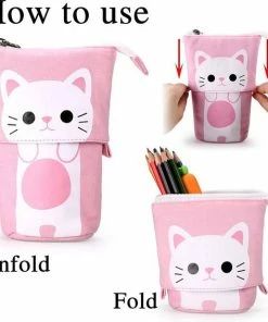 LIXIN Staande Etui - Roze Kat - Pennenzak Voor Jongens En Meisjes - Canvas - Linnen - School Etui - Staande Etui Voor Kinderen En Volwassenen - School - Terug Naar School - Back To School - Leuke Telescopishe Pennenhouder - Leuk Etui - Gift - Cadeau -Parker Shop 550x567 5
